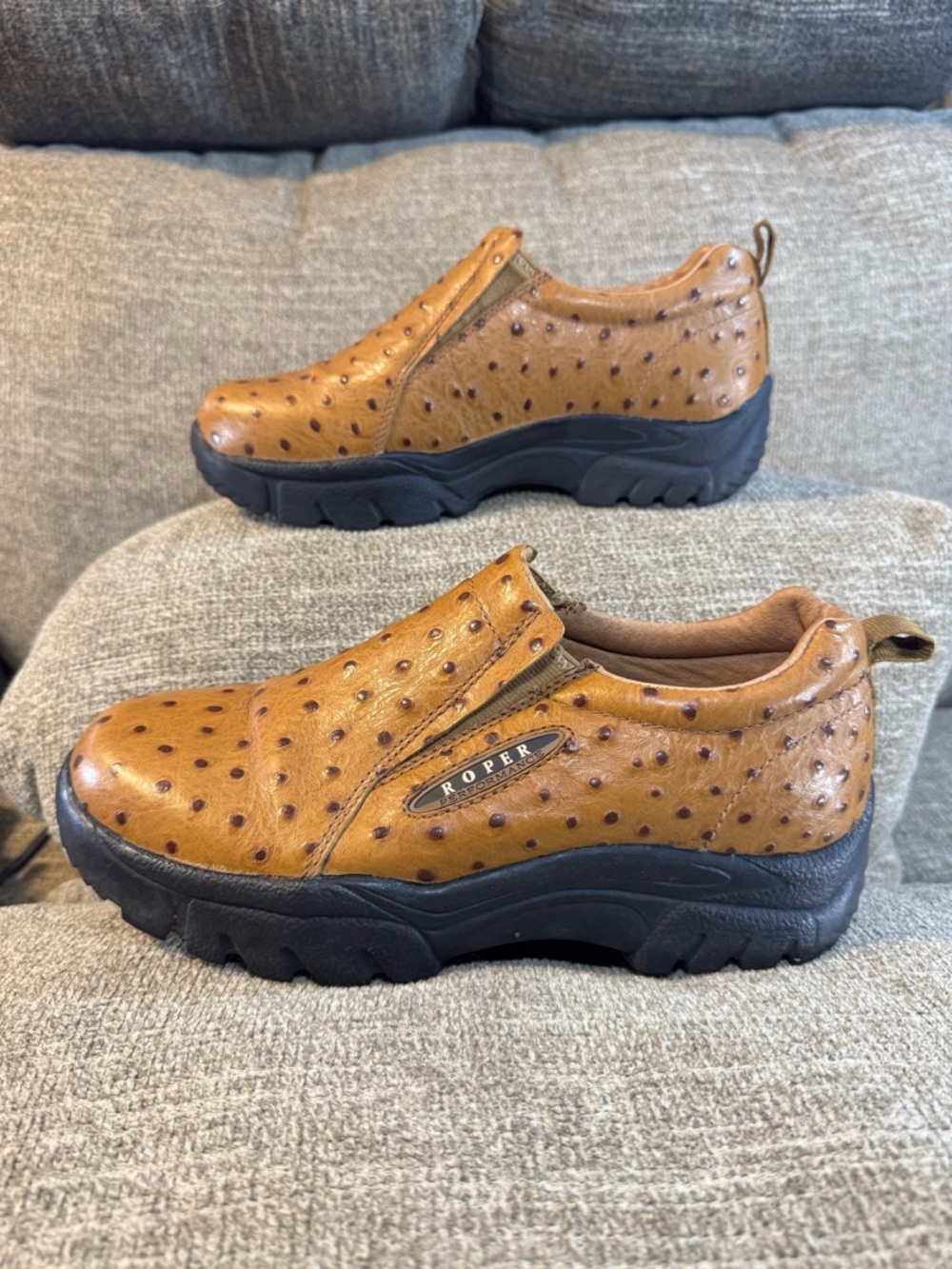 Roper Men's Performance Slip-On Shoes Faux Ostrich Leather Size 9 - Picture 2 of 11